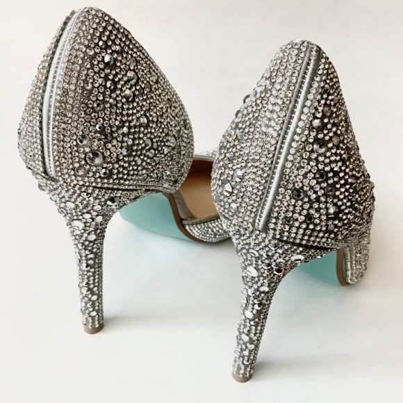 Betsey Johnson Hazil Silver Dress Pumps Stiletto Heels Crystal Evening Shoes 8 - Picture 8 of 13